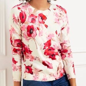 Talbots red, watercolor floral cardigan NEW 1X